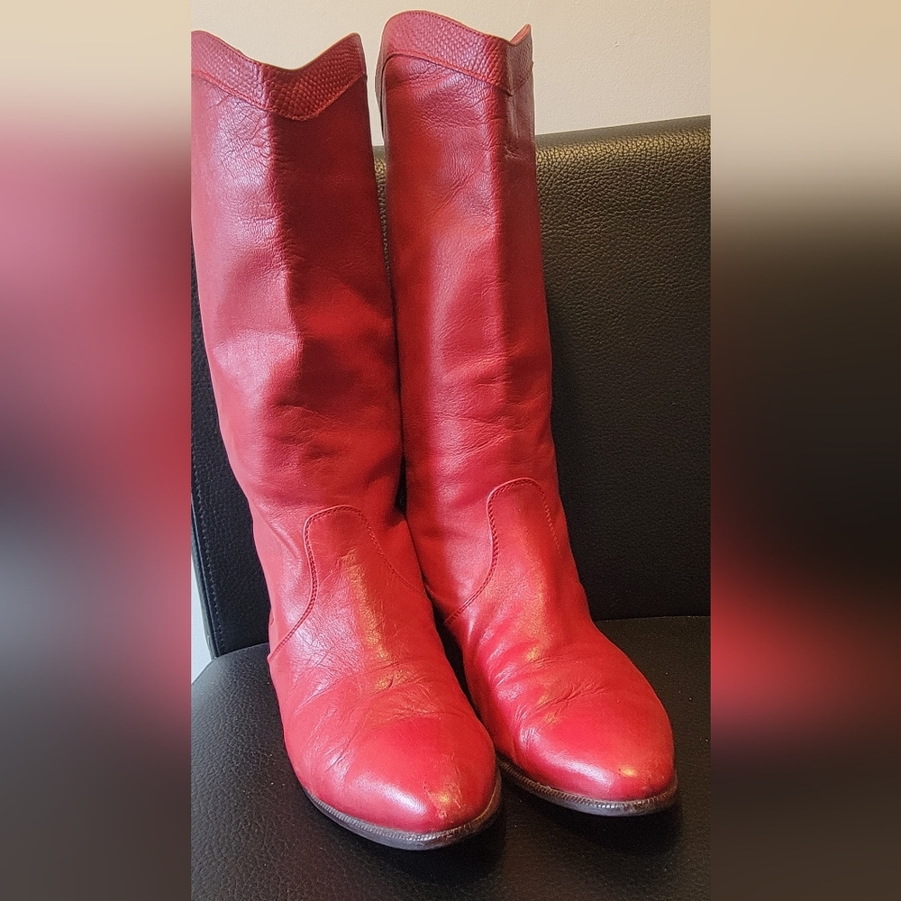 Vintage Red Leather Calf Pull-On Boots 9 - Picture 6 of 14